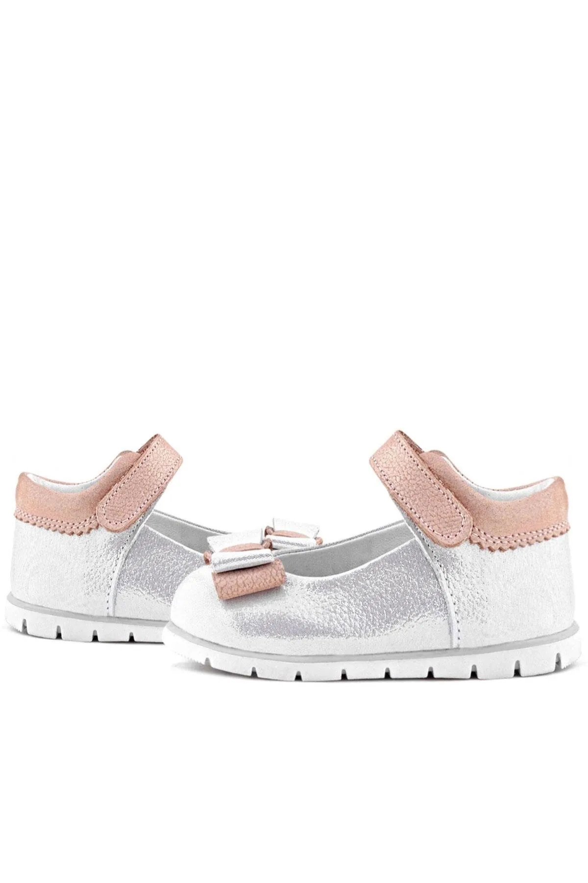 Hakiki Deri Gümüş Pudra Kız Bebek Babet Ayakkabı