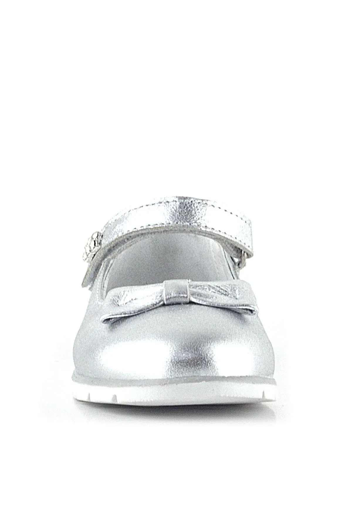 Hakiki Deri Gümüş Taşlı Cırtlı Kız Çocuk Babet