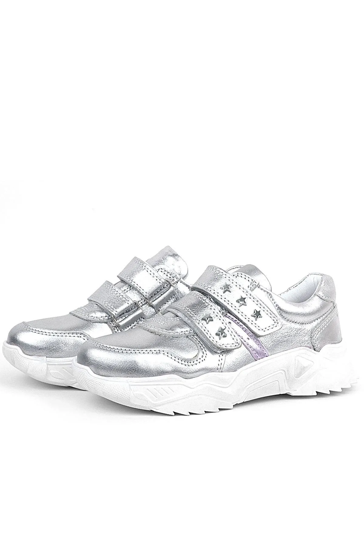 Hakiki Deri Gümüş Yıldız Detaylı Kız Çocuk Spor Ayakkabı