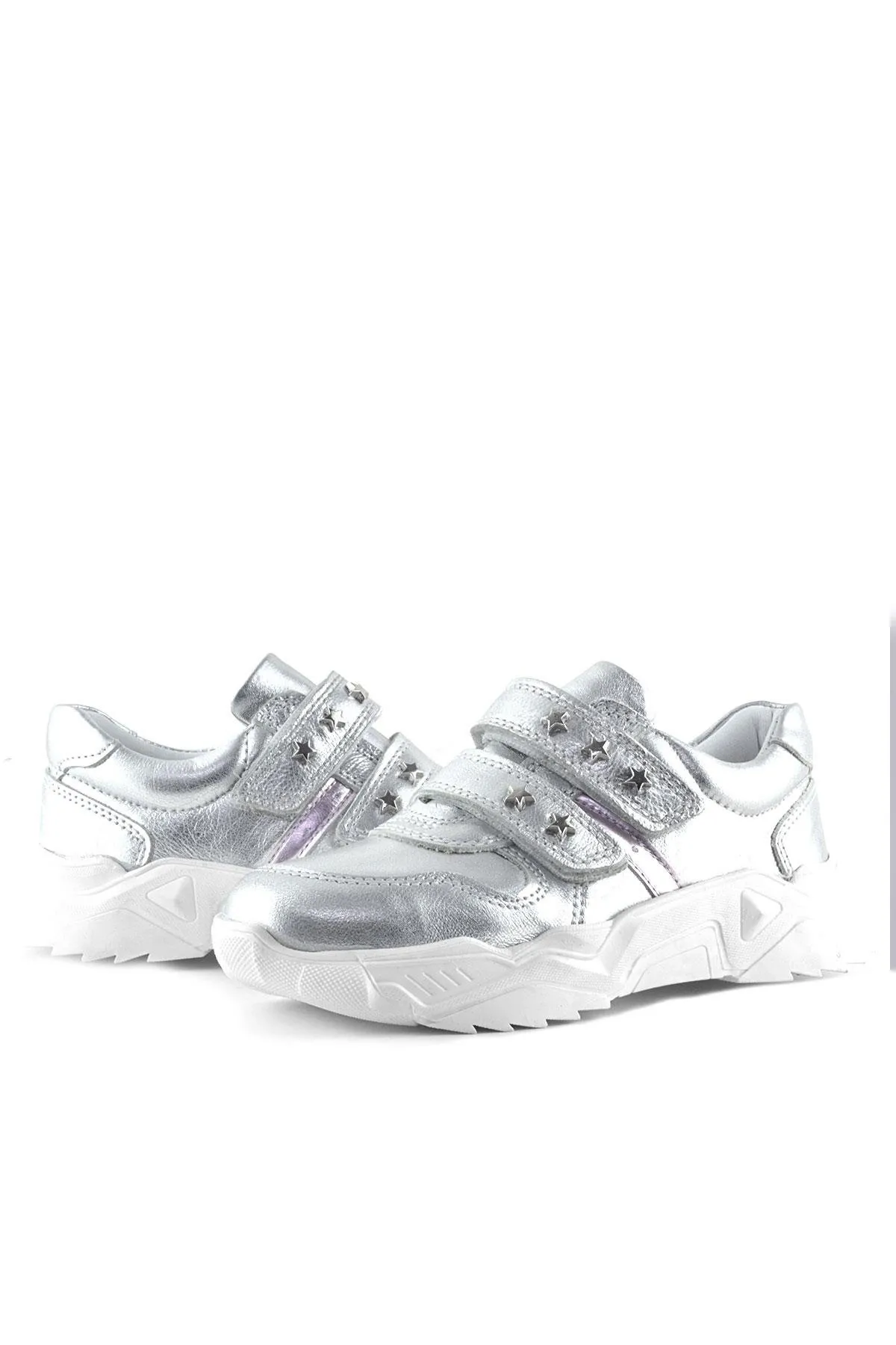 Hakiki Deri Gümüş Yıldız Detaylı Kız Çocuk Spor Ayakkabı