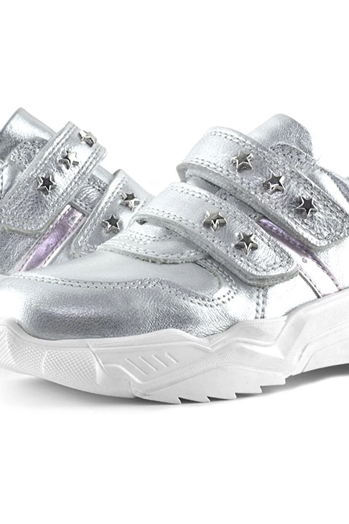 Hakiki Deri Gümüş Yıldız Detaylı Kız Çocuk Spor Ayakkabı