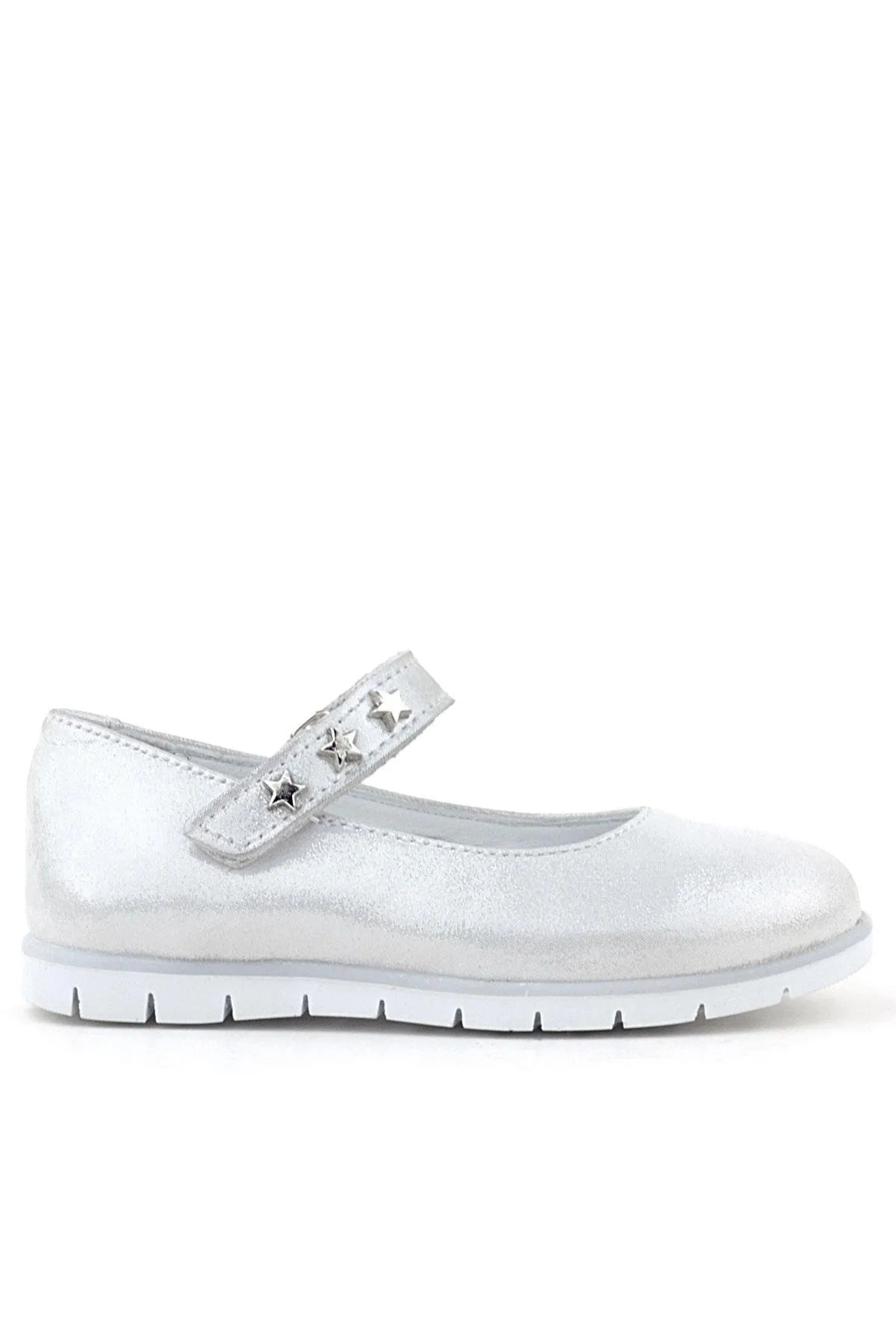 Hakiki Deri Gümüş Yıldızlı Cırtlı Kız Çocuk Babet