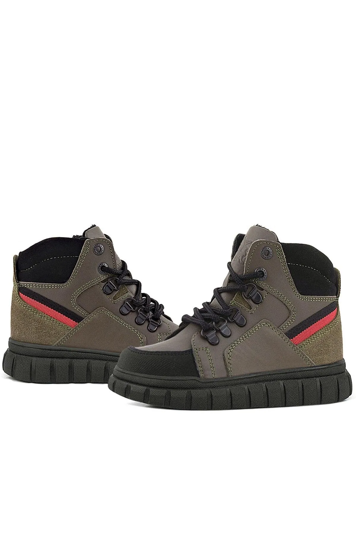 Hakiki Deri Haki Yeşil Fermuarlı Erkek Çocuk Bot