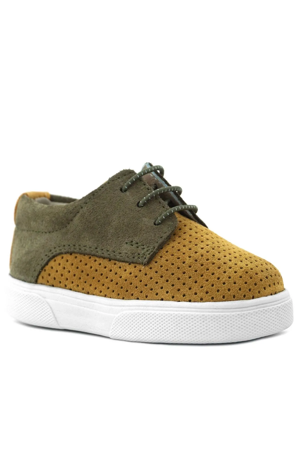 Hakiki Deri Hardal Sarı Haki Lastikli Erkek Çocuk Günlük Ayakkabı