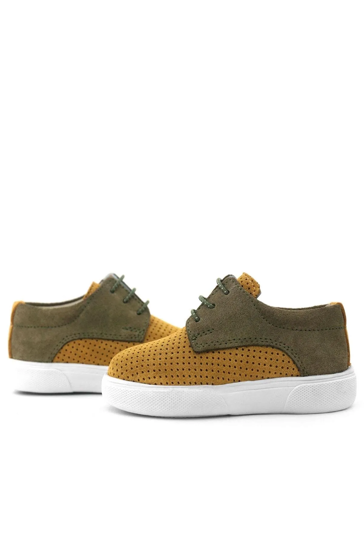 Hakiki Deri Hardal Sarı Haki Lastikli Erkek Çocuk Günlük Ayakkabı