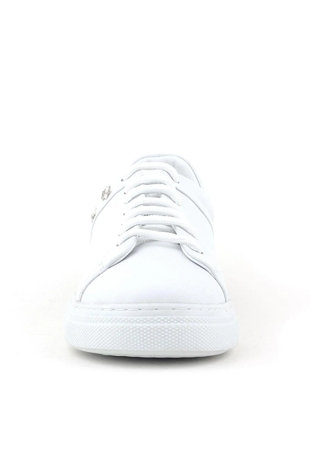 Hakiki Deri Kadın Beyaz Bağcıklı Yıldızlı Sneaker Ayakkabı