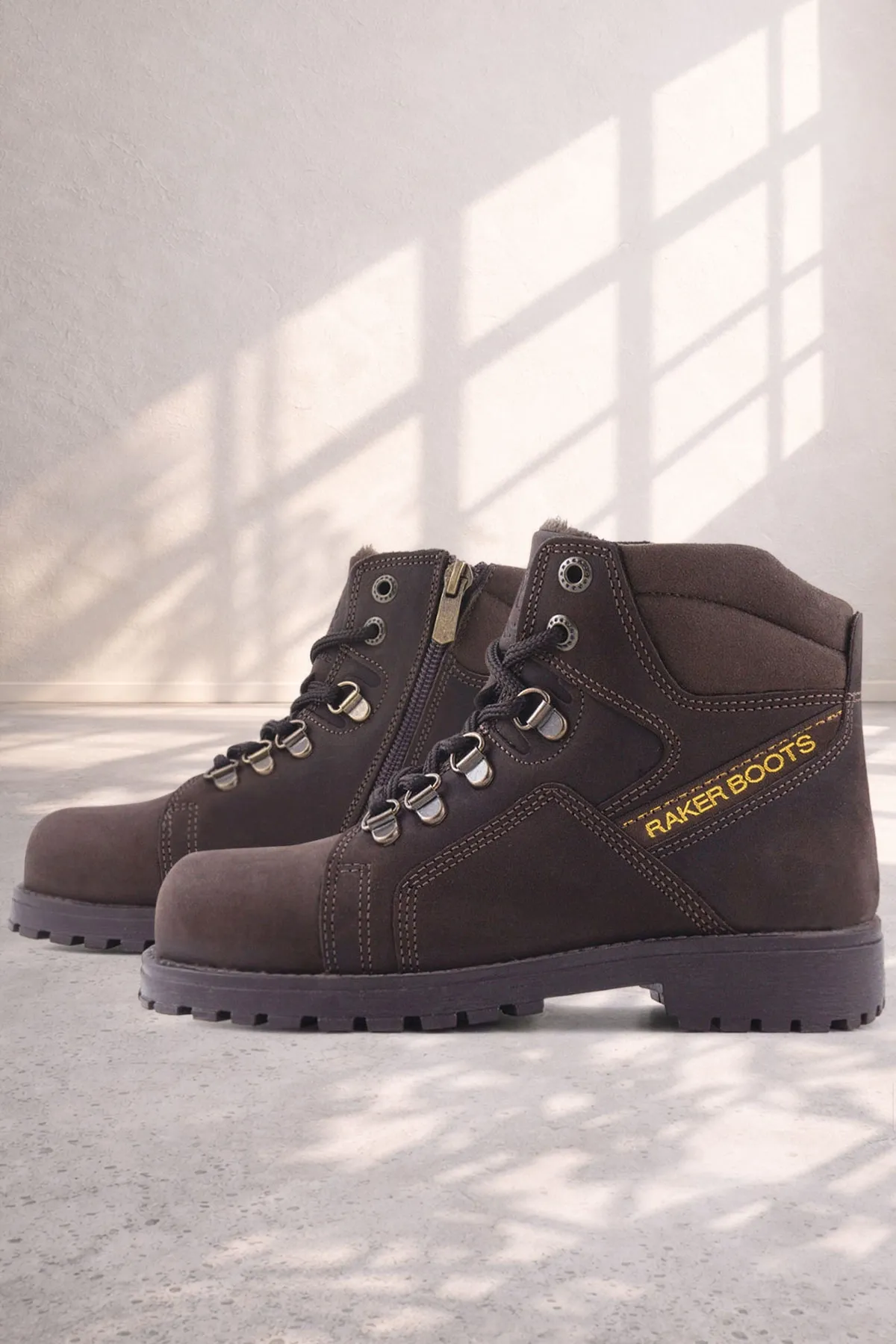 Hakiki Deri Kahve Nubuk Fermuarlı Kürklü Çocuk Bot