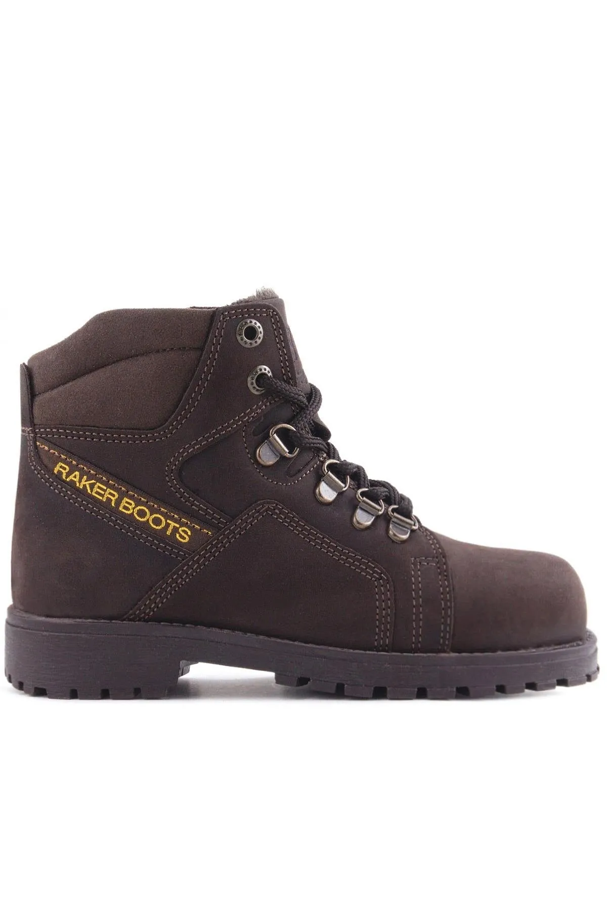 Hakiki Deri Kahve Nubuk Fermuarlı Kürklü Çocuk Bot