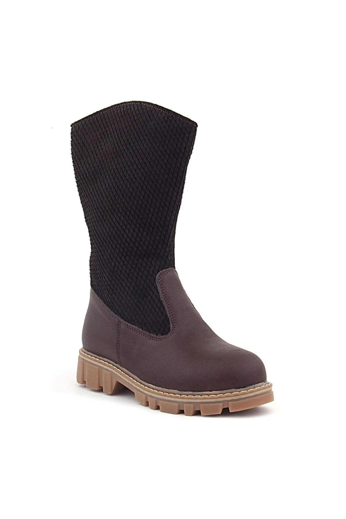 Hakiki Deri Kahverengi Fermuarlı Uzun Kız Çocuk Çizme