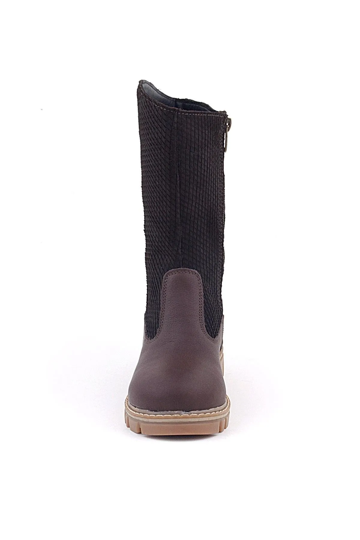 Hakiki Deri Kahverengi Fermuarlı Uzun Kız Çocuk Çizme