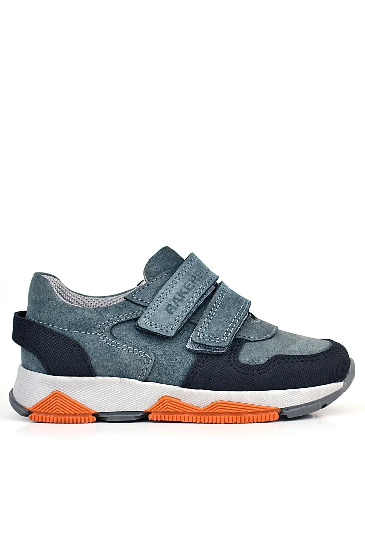 Hakiki Deri Koyu Gri Çocuk Cırtlı Sneakers Spor Ayakkabı