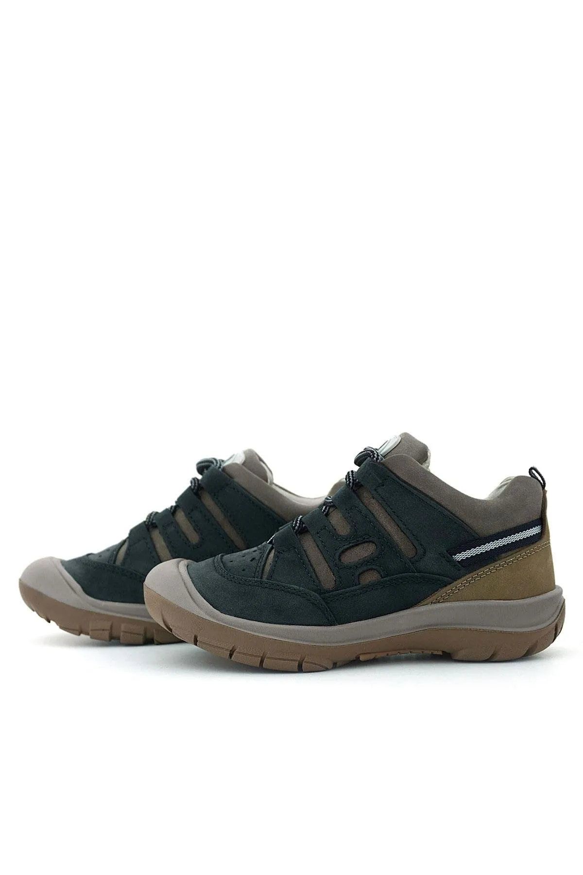 Hakiki Deri Koyu Yeşil Kum Bağcıklı Çocuk Outdoor Ayakkabı