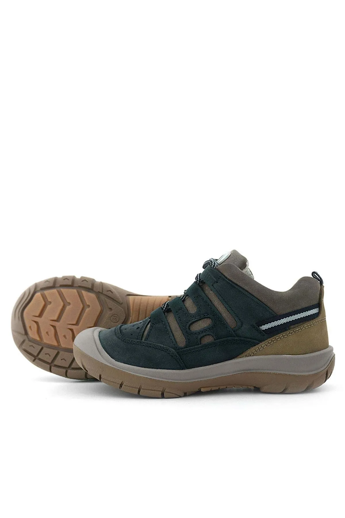 Hakiki Deri Koyu Yeşil Kum Bağcıklı Çocuk Outdoor Ayakkabı