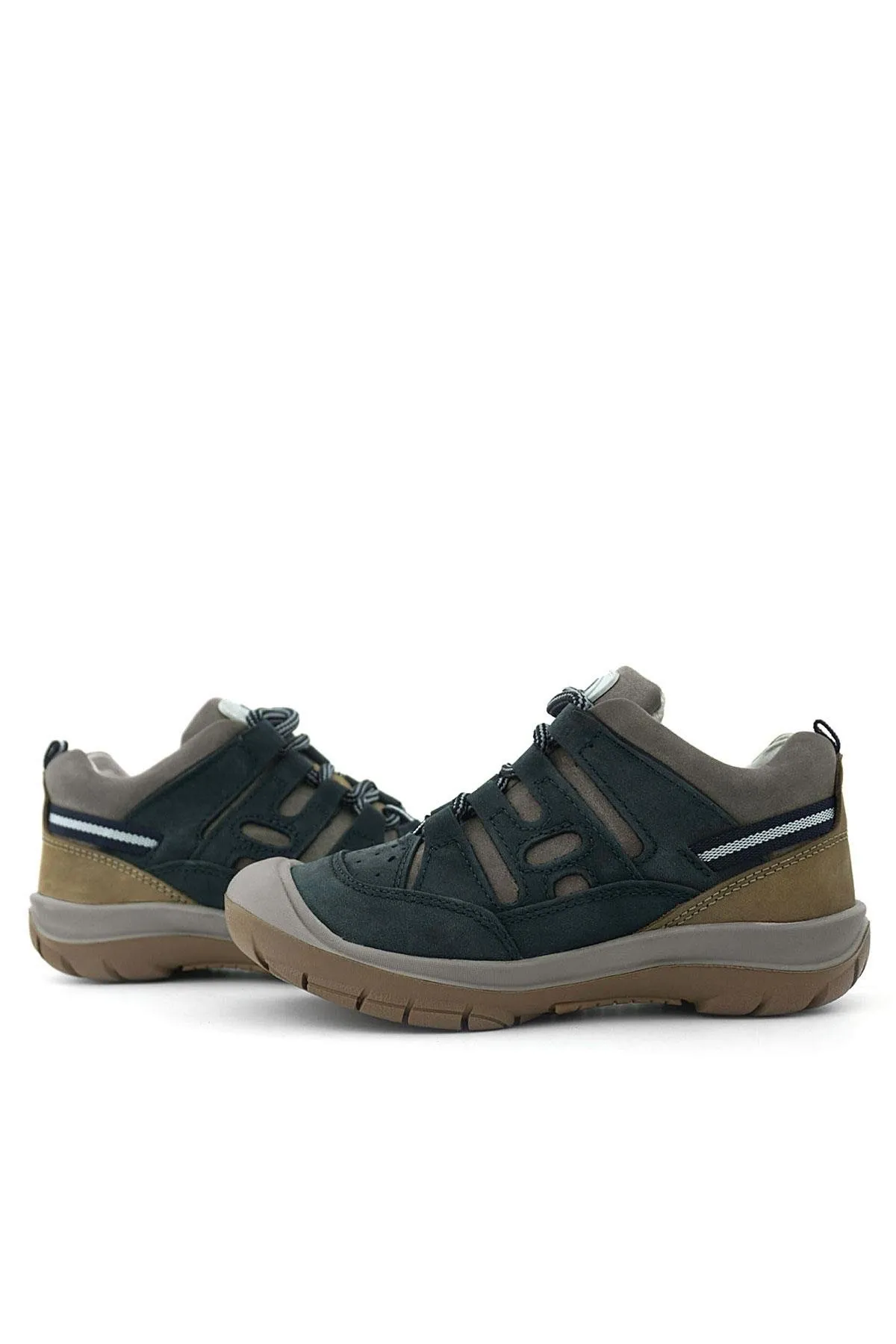 Hakiki Deri Koyu Yeşil Kum Bağcıklı Çocuk Outdoor Ayakkabı