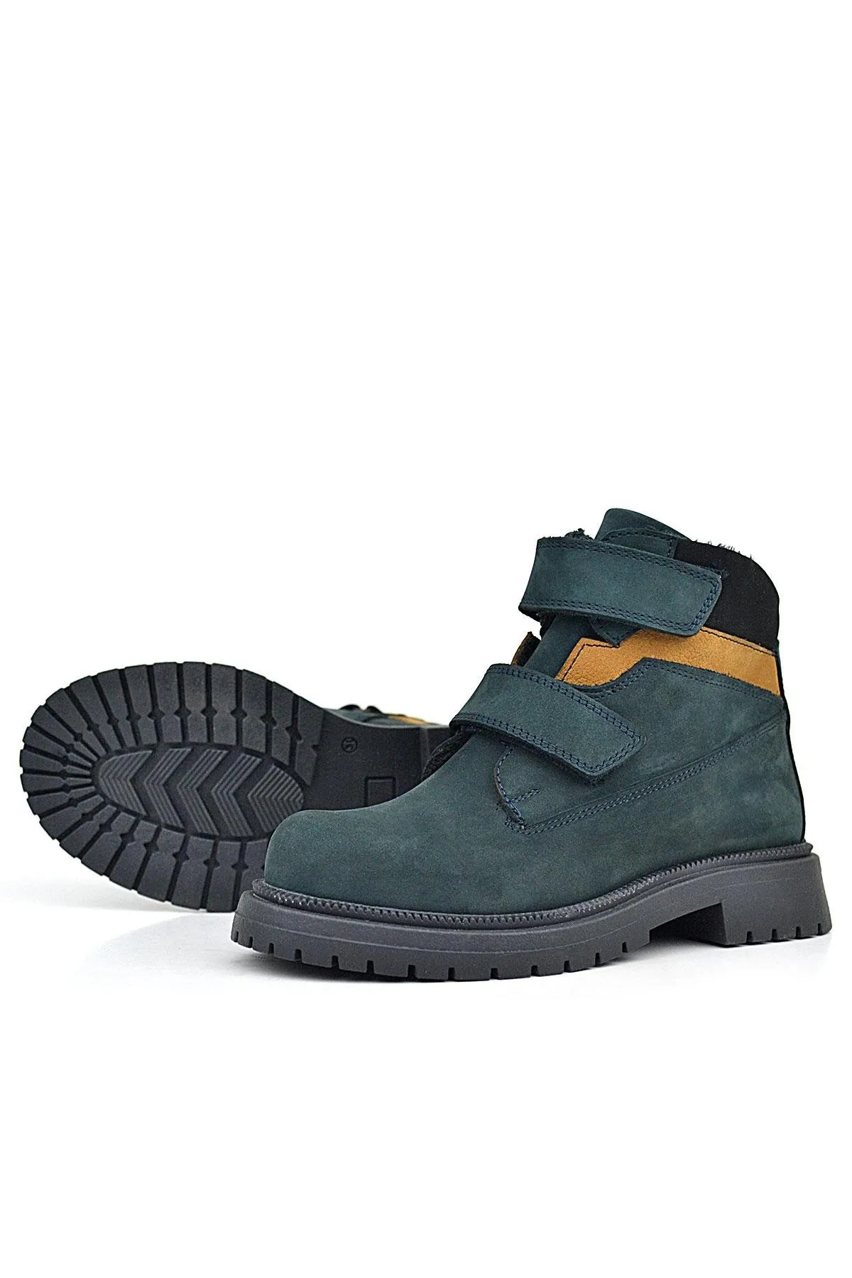 Hakiki Deri Koyu Yeşil Taba Cırt Cırtlı Kışlık Çocuk Bot