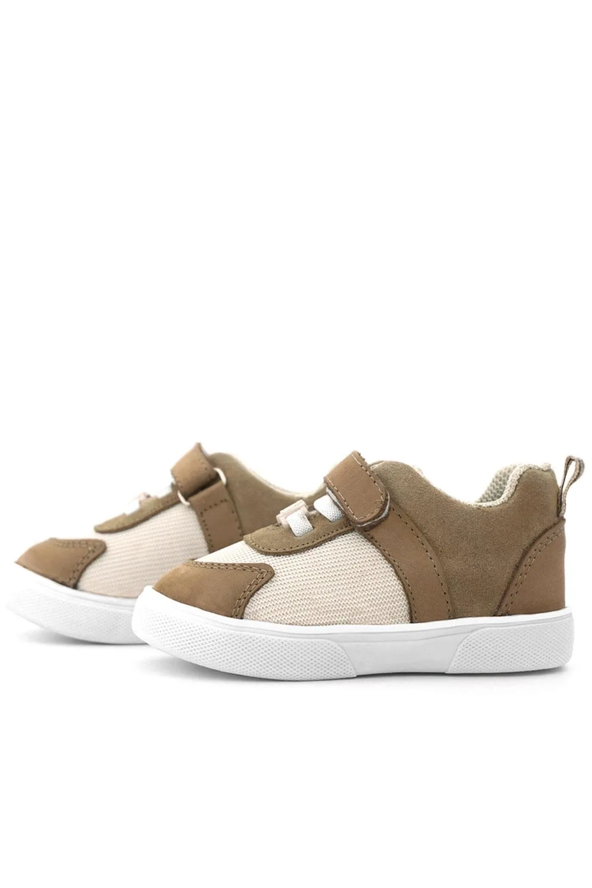 Hakiki Deri Krem Kum Rengi Cırtlı Bebek Ayakkabı