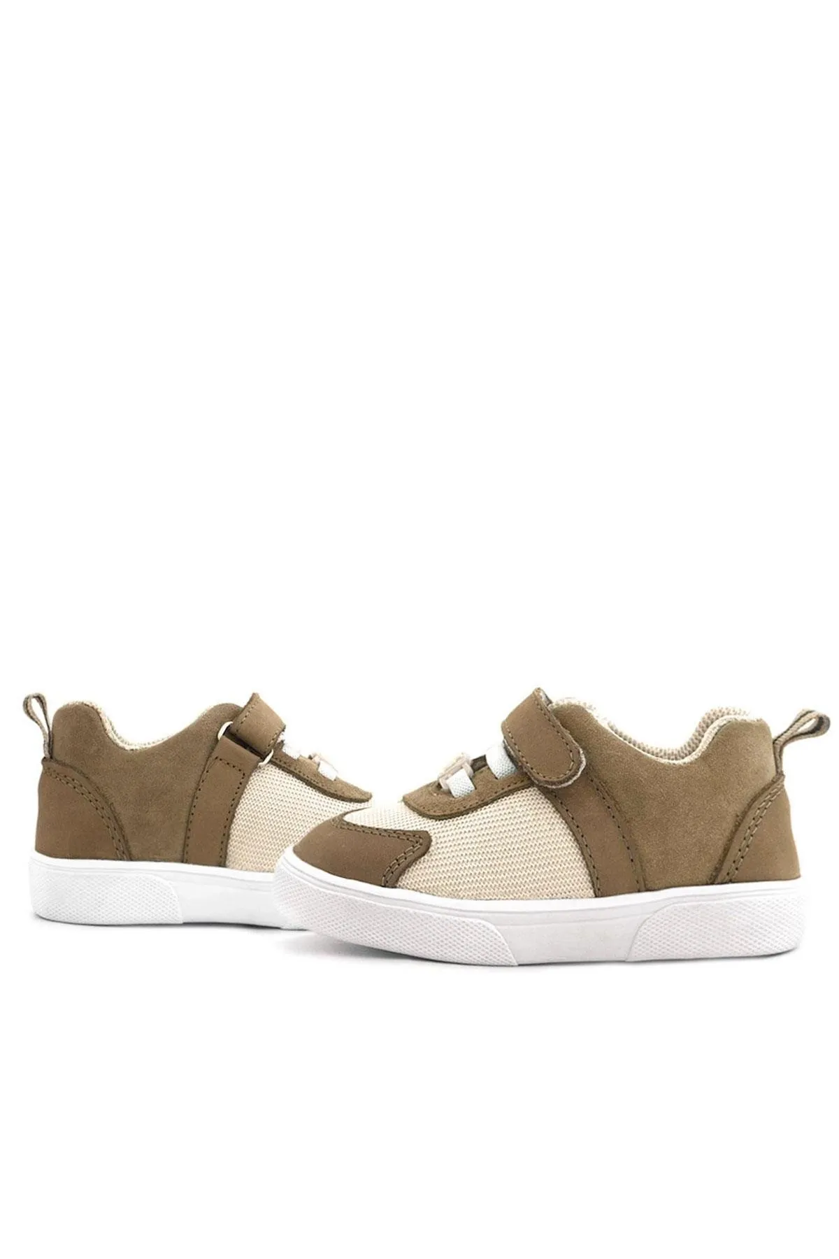 Hakiki Deri Krem Kum Rengi Cırtlı Bebek Ayakkabı