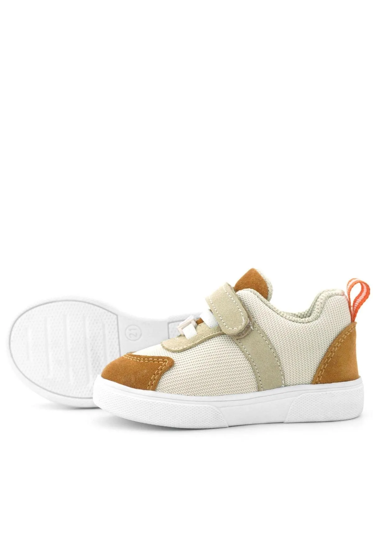 Hakiki Deri Krem Taba Cırtlı Bebek Ayakkabı