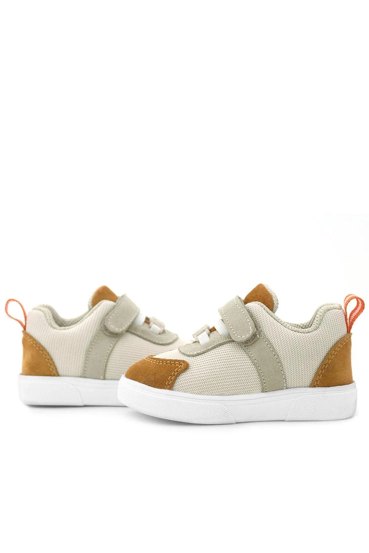 Hakiki Deri Krem Taba Cırtlı Bebek Ayakkabı