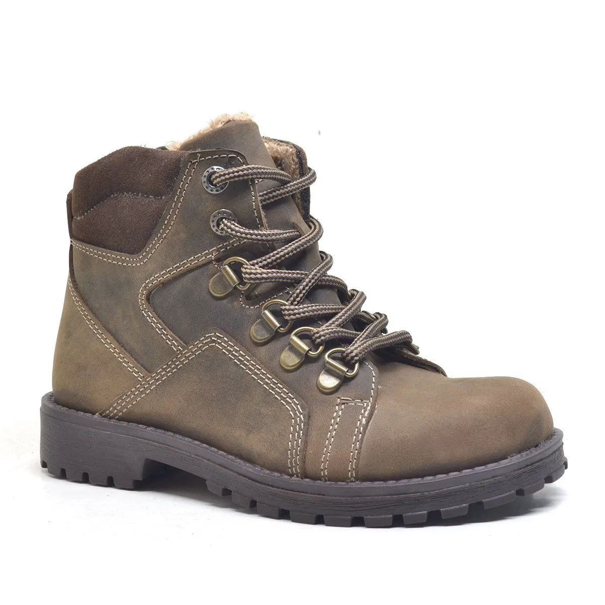 Hakiki Deri Kum Rengi Fermuarlı Kürklü Çocuk Bot