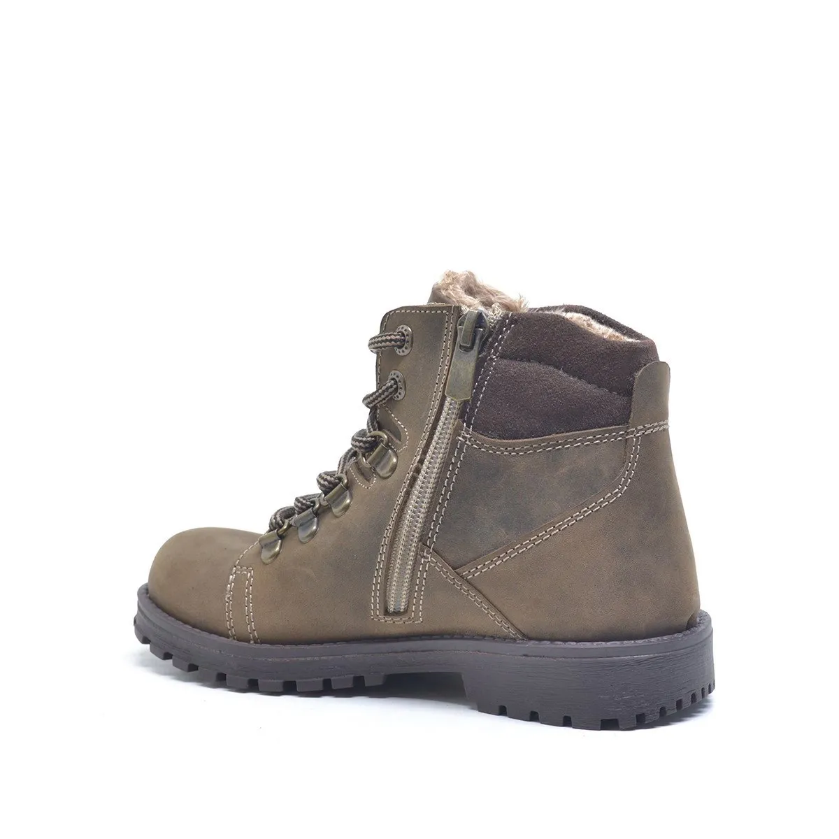 Hakiki Deri Kum Rengi Fermuarlı Kürklü Çocuk Bot