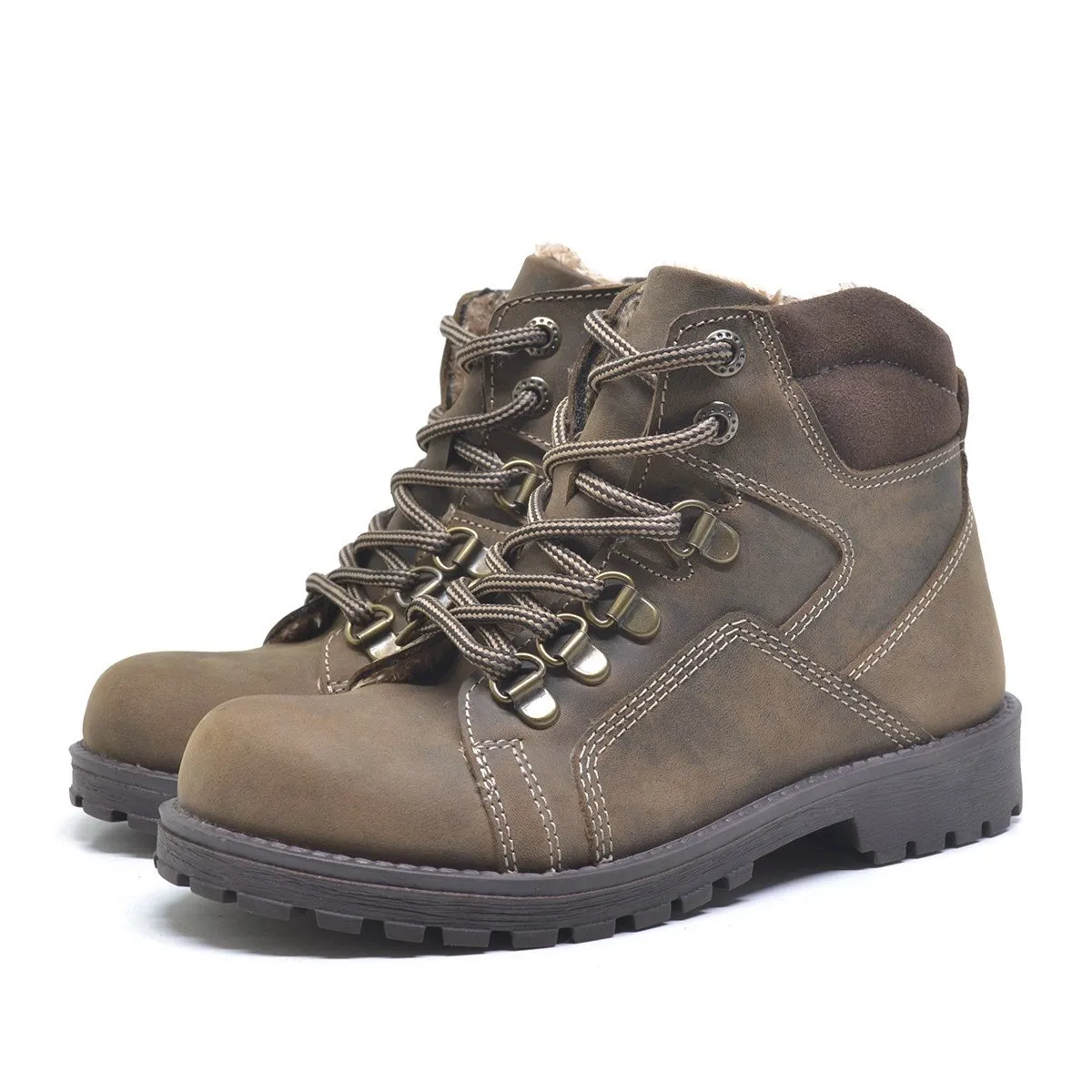 Hakiki Deri Kum Rengi Fermuarlı Kürklü Çocuk Bot