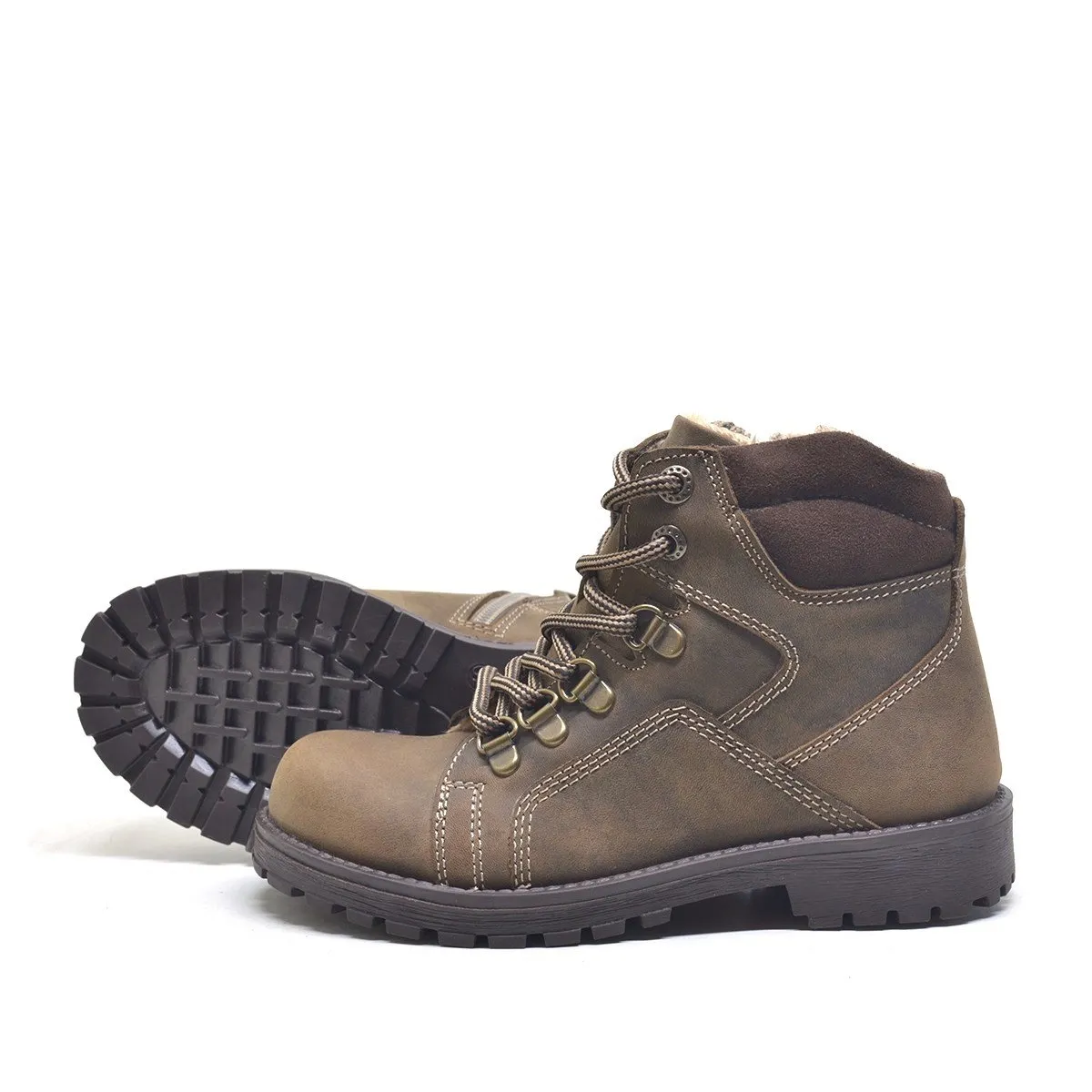 Hakiki Deri Kum Rengi Fermuarlı Kürklü Çocuk Bot