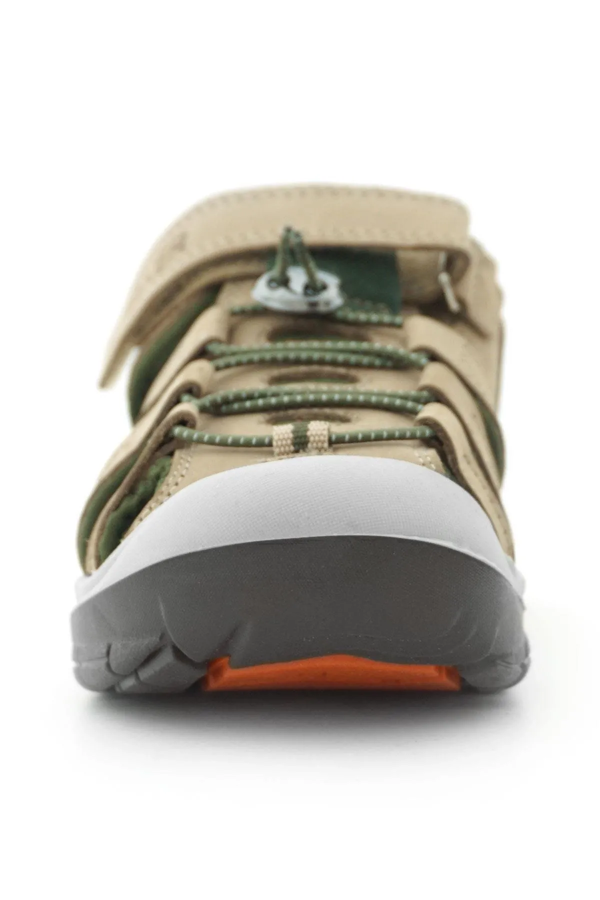 Hakiki Deri Kum Rengi Haki Yeşil Çocuk Sandalet