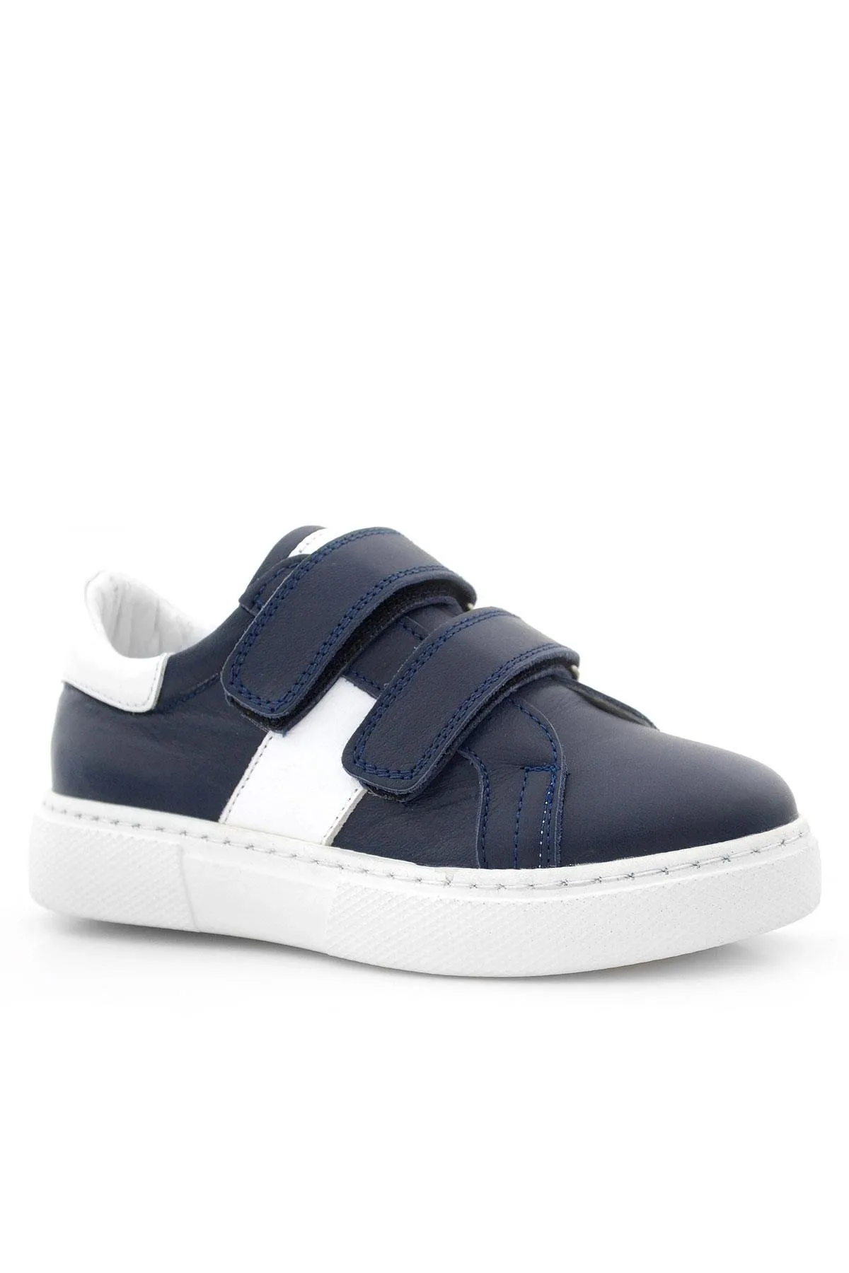 Hakiki Deri Lacivert Beyaz Cırt Cırtlı Erkek Çocuk Spor Ayakkabı