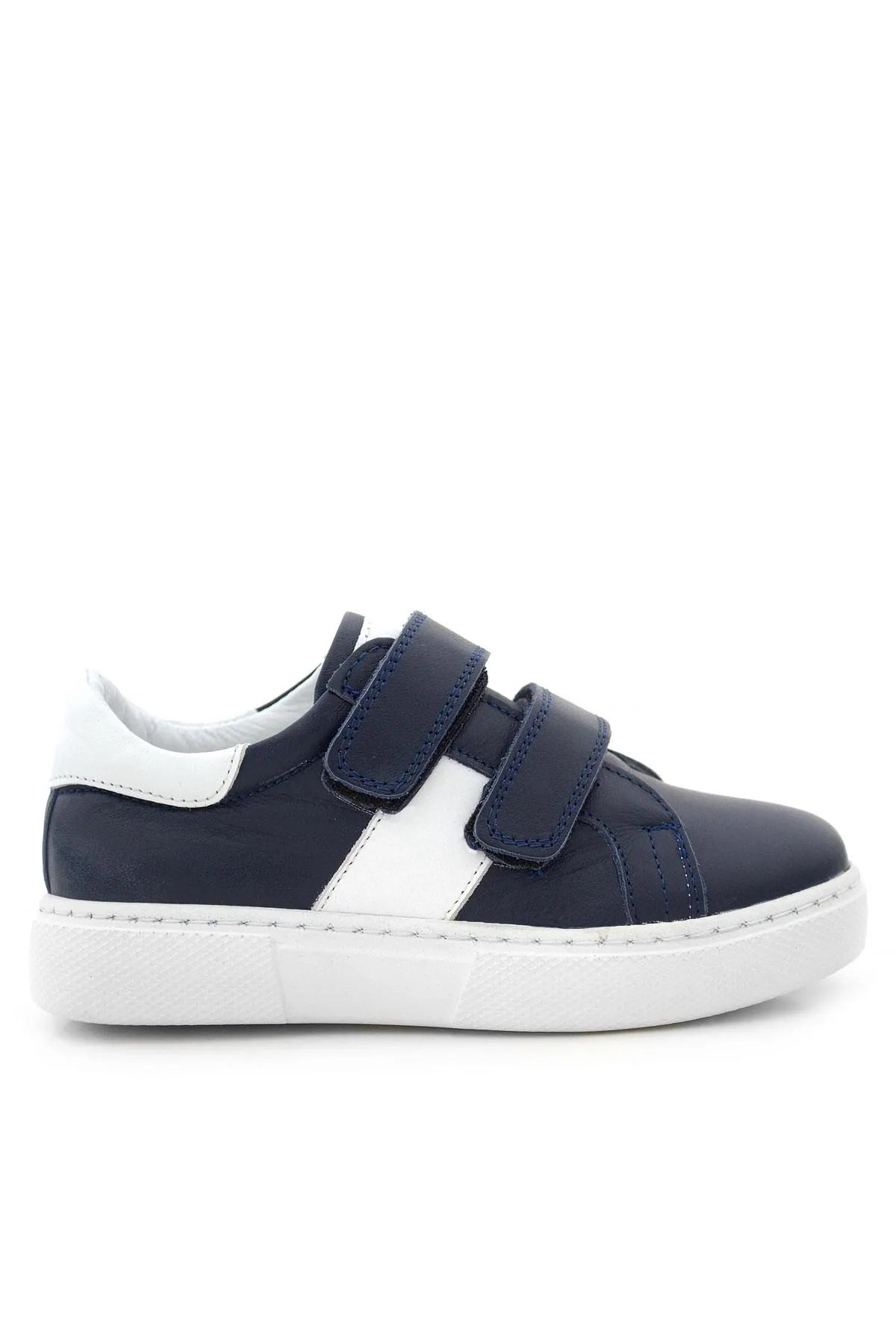 Hakiki Deri Lacivert Beyaz Cırt Cırtlı Erkek Çocuk Spor Ayakkabı