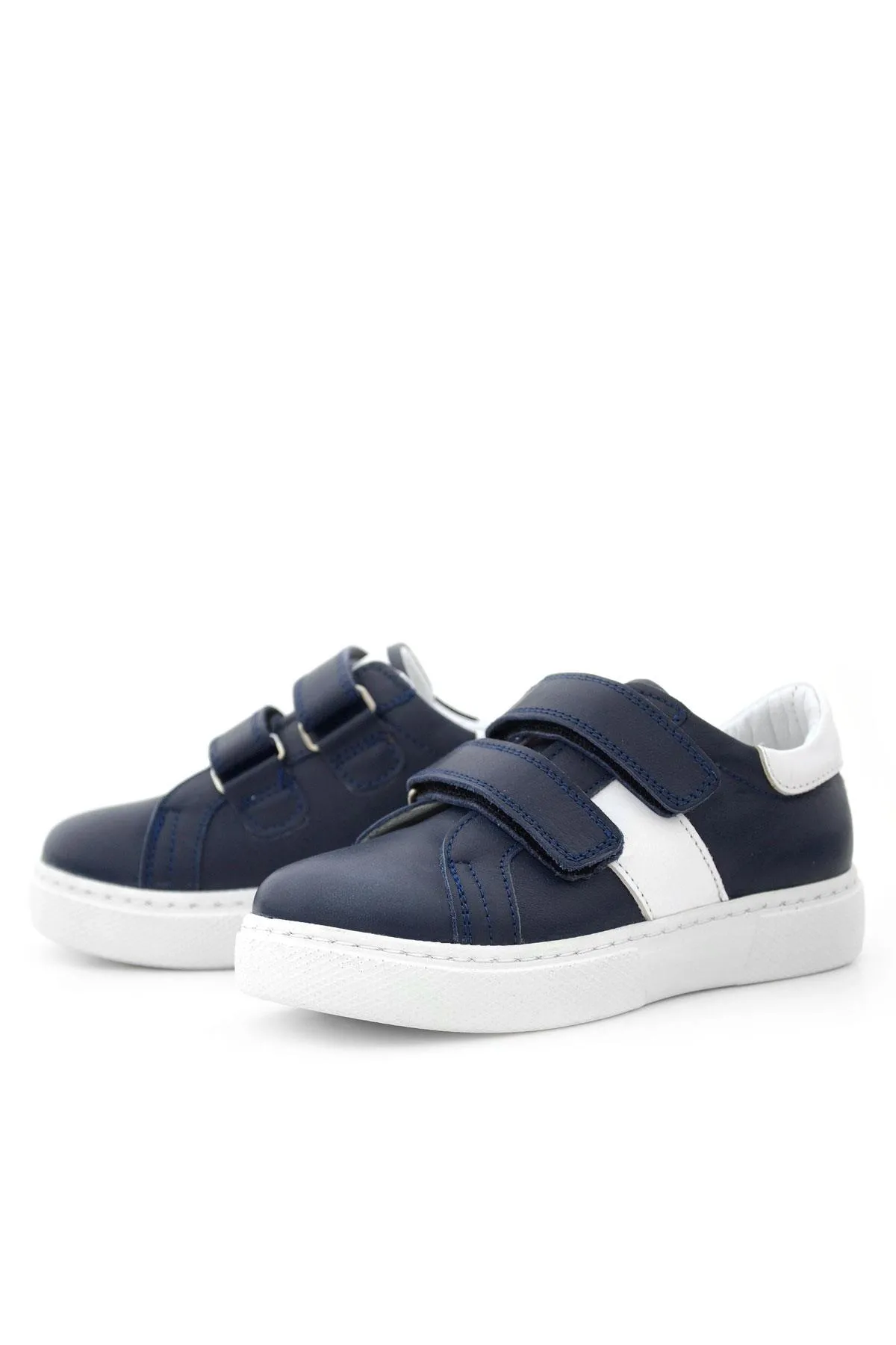 Hakiki Deri Lacivert Beyaz Cırt Cırtlı Erkek Çocuk Spor Ayakkabı