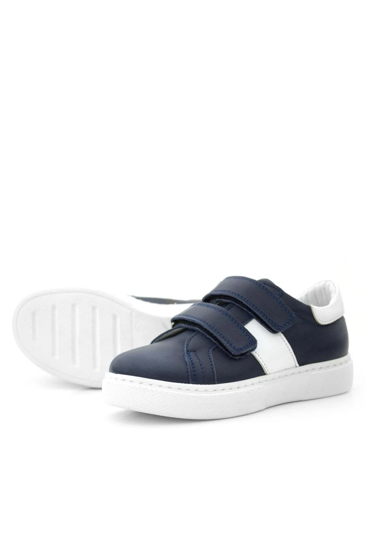 Hakiki Deri Lacivert Beyaz Cırt Cırtlı Erkek Çocuk Spor Ayakkabı