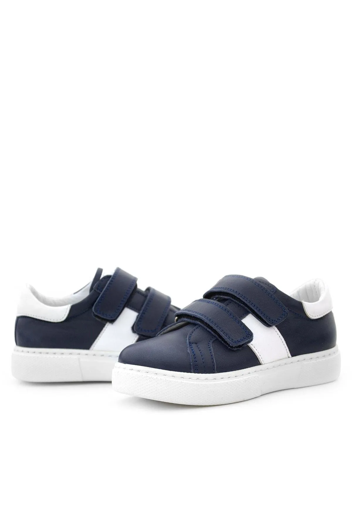 Hakiki Deri Lacivert Beyaz Cırt Cırtlı Erkek Çocuk Spor Ayakkabı