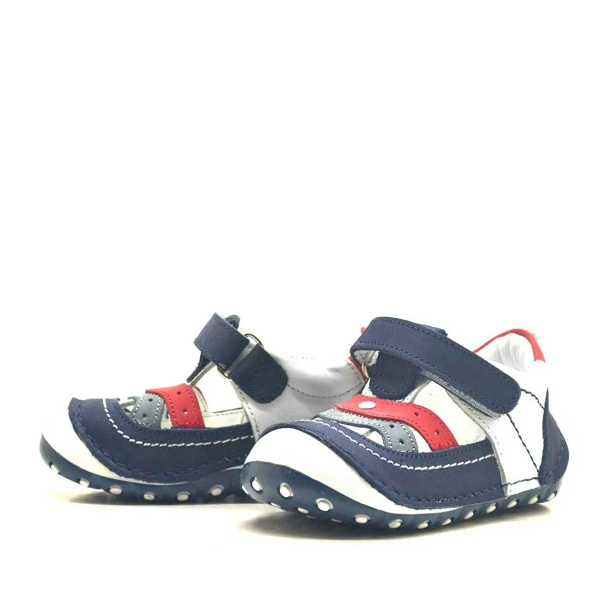 Hakiki Deri Lacivert Cırtlı Erkek Bebek İlk Adım Ayakkabı