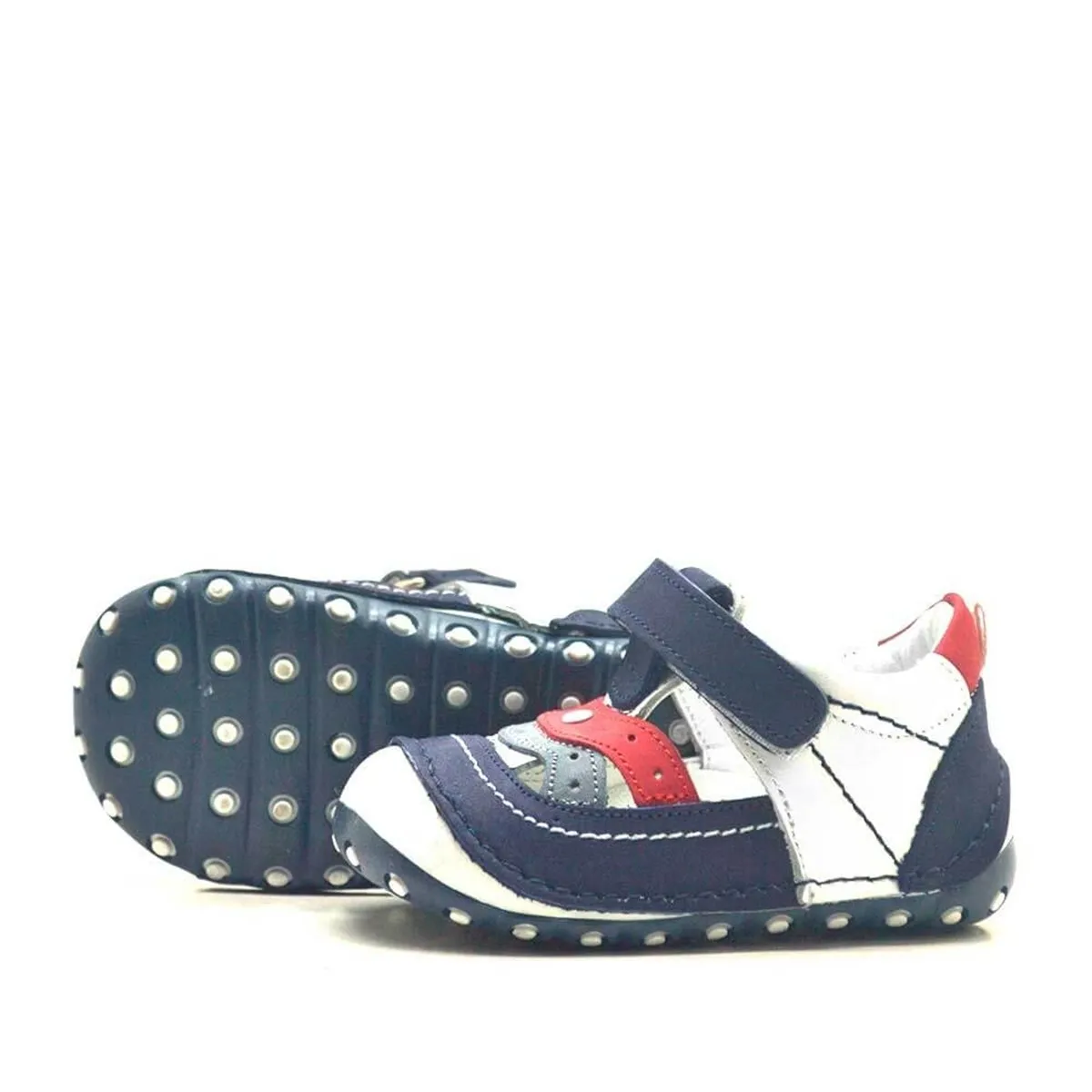 Hakiki Deri Lacivert Cırtlı Erkek Bebek İlk Adım Ayakkabı