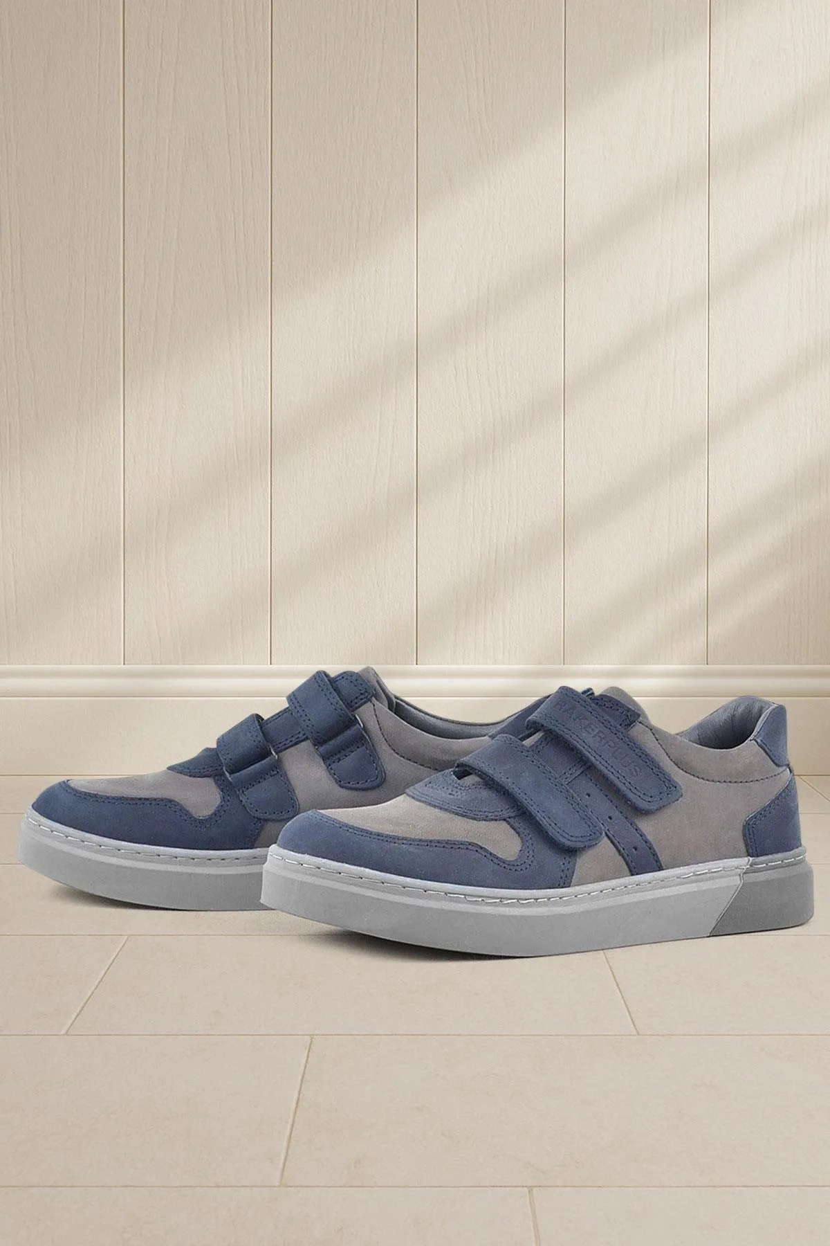 Hakiki Deri Lacivert Cırtlı Erkek Çocuk Sneaker