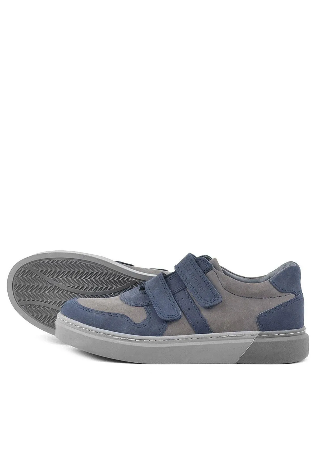 Hakiki Deri Lacivert Cırtlı Erkek Çocuk Sneaker