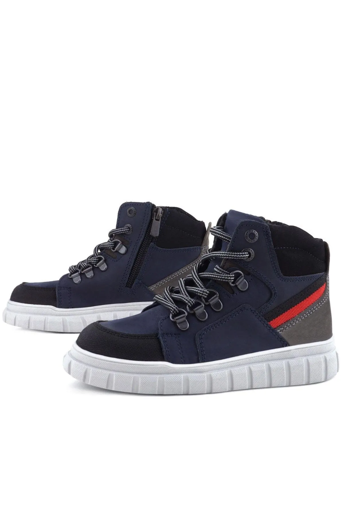 Hakiki Deri Lacivert Fermuarlı Erkek Çocuk Bot