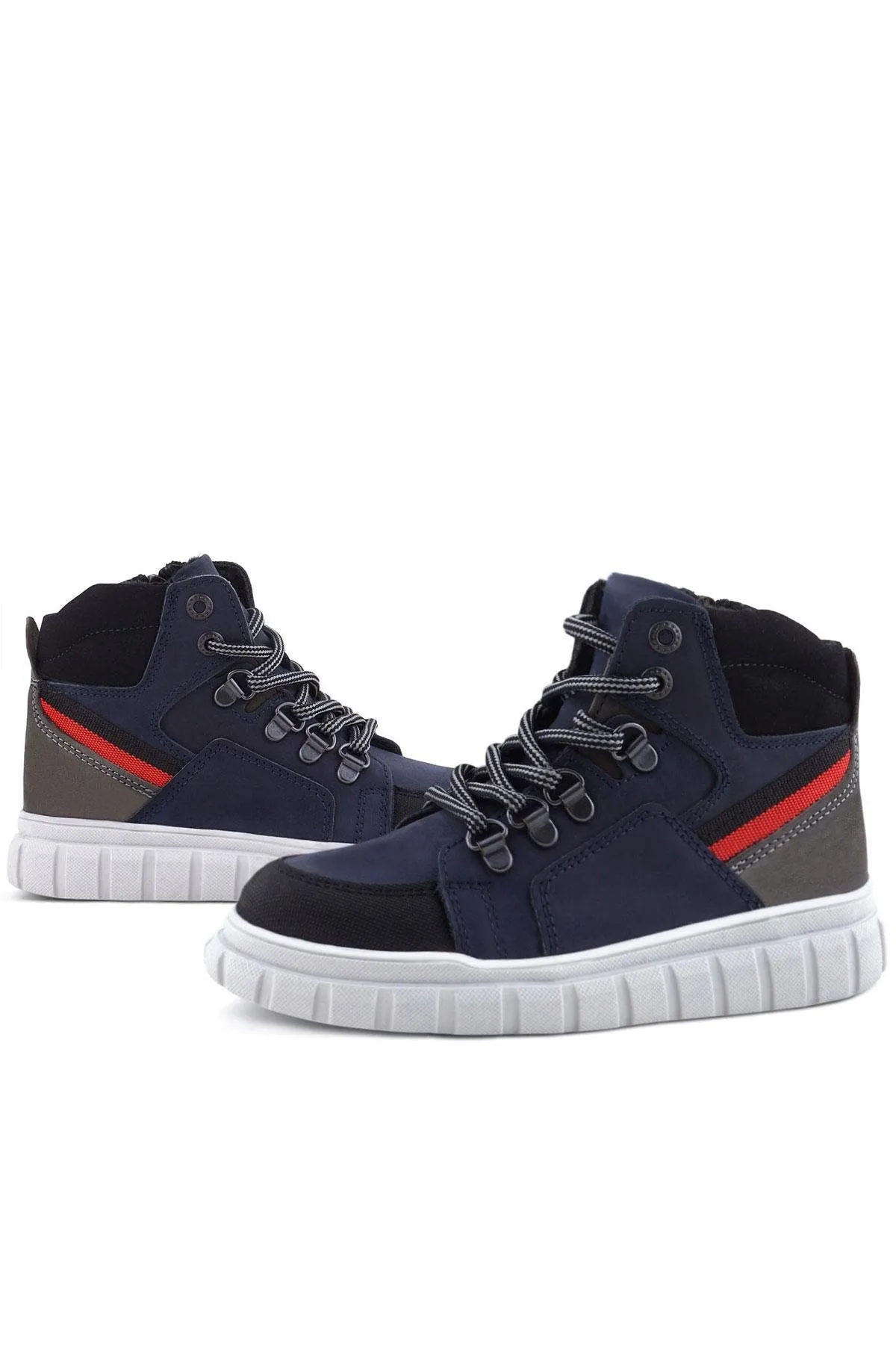 Hakiki Deri Lacivert Fermuarlı Erkek Çocuk Bot