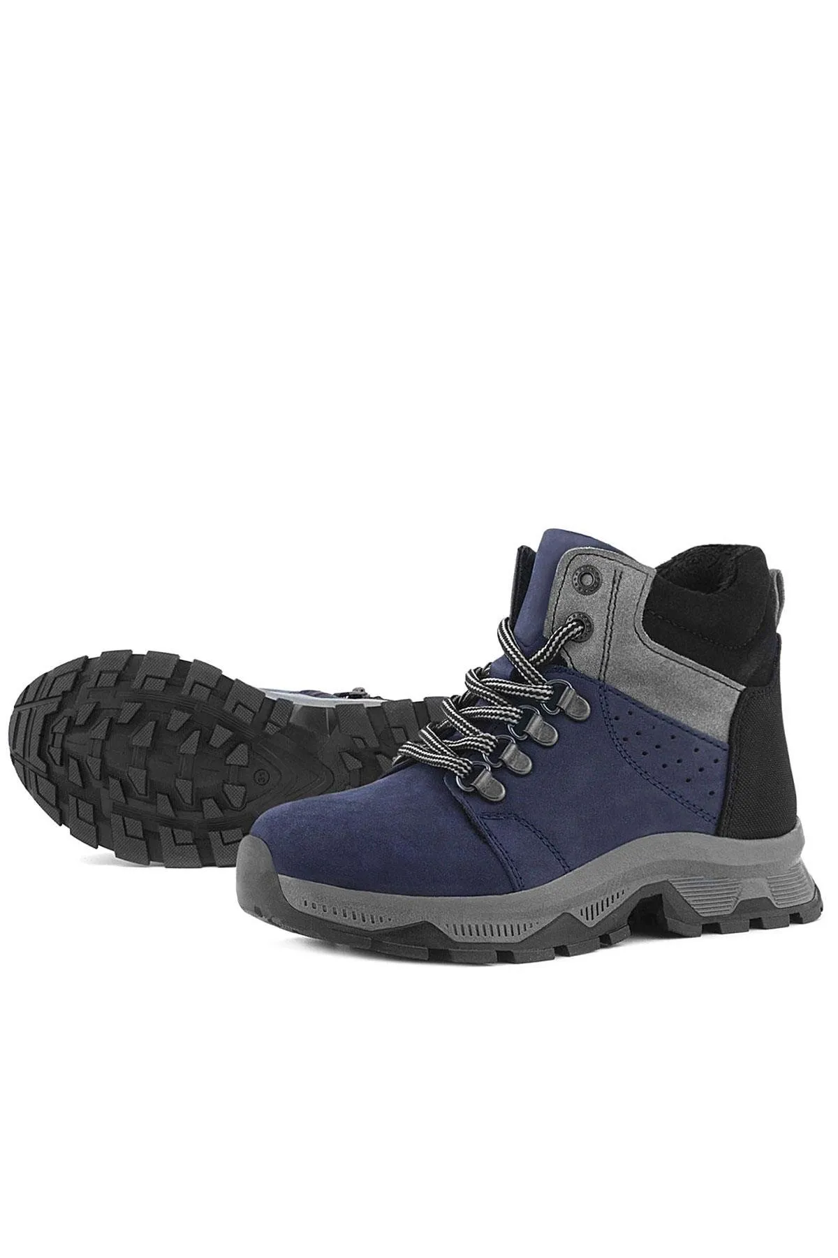 Hakiki Deri Lacivert Fermuarlı Trekking Çocuk Bot