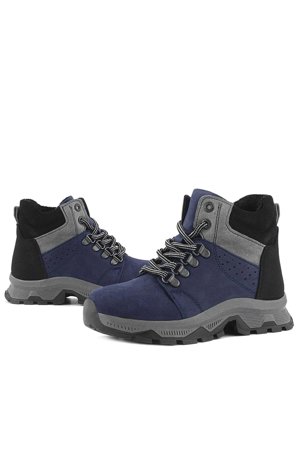 Hakiki Deri Lacivert Fermuarlı Trekking Çocuk Bot