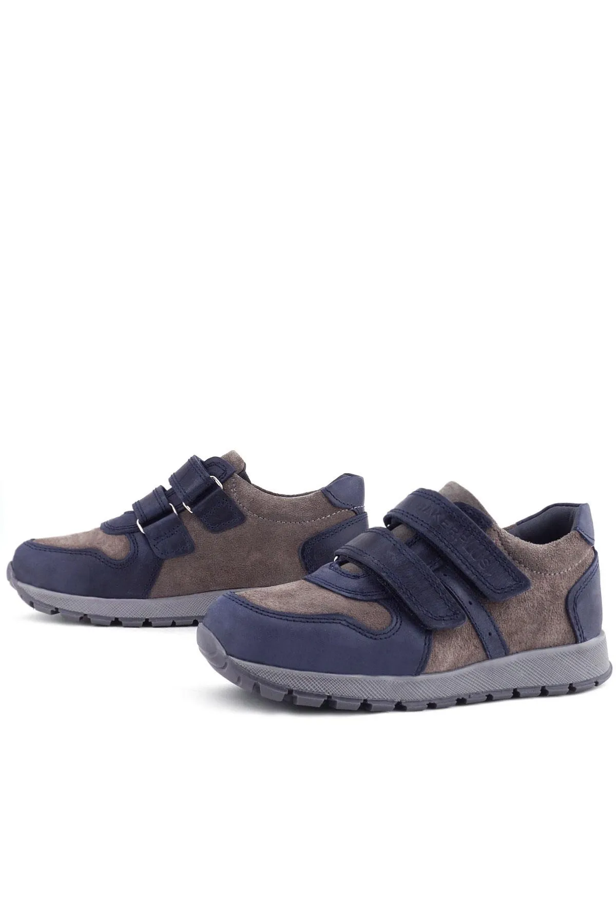 Hakiki Deri Lacivert Gri Cırtlı Çocuk Spor Ayakkabı