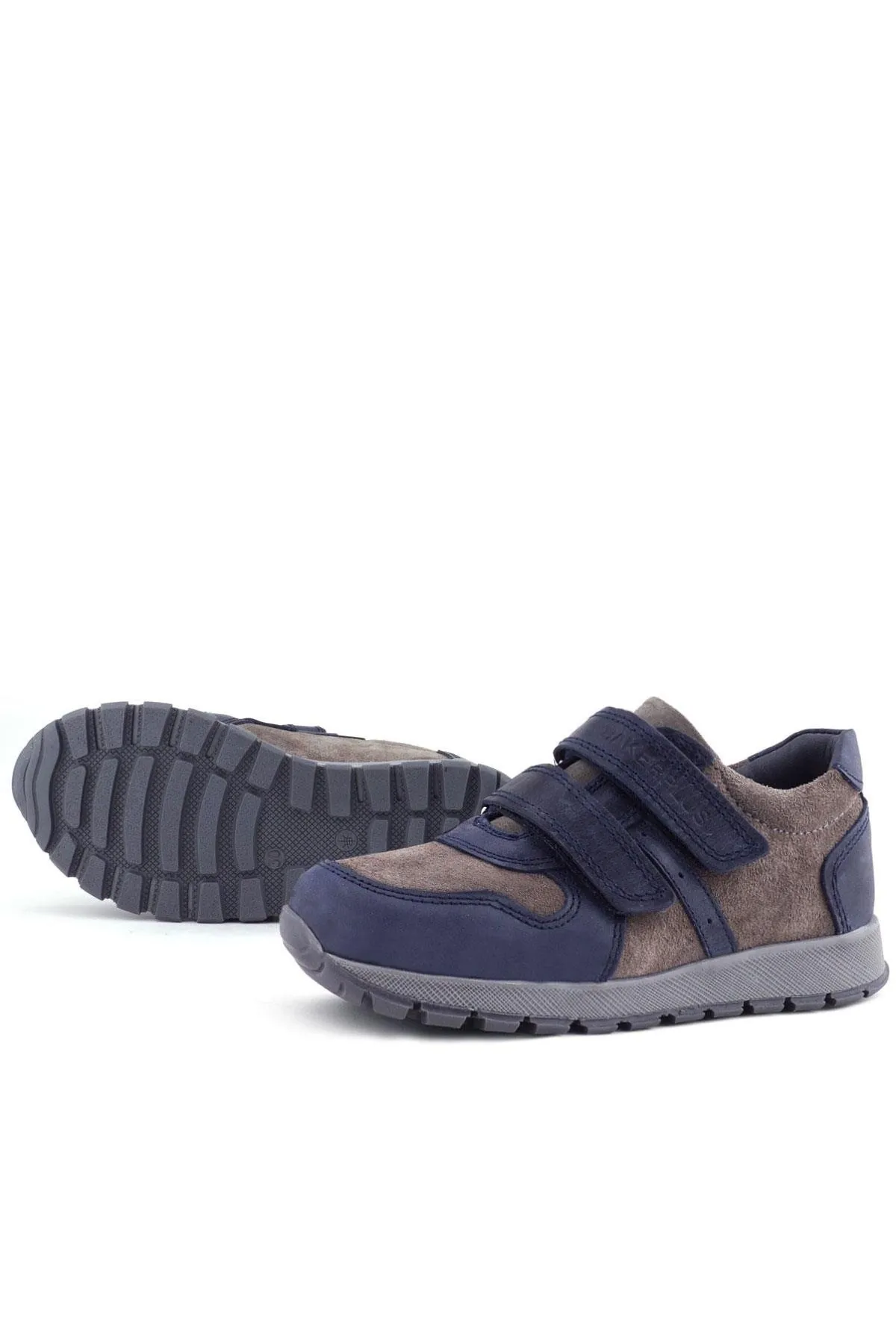 Hakiki Deri Lacivert Gri Cırtlı Çocuk Spor Ayakkabı