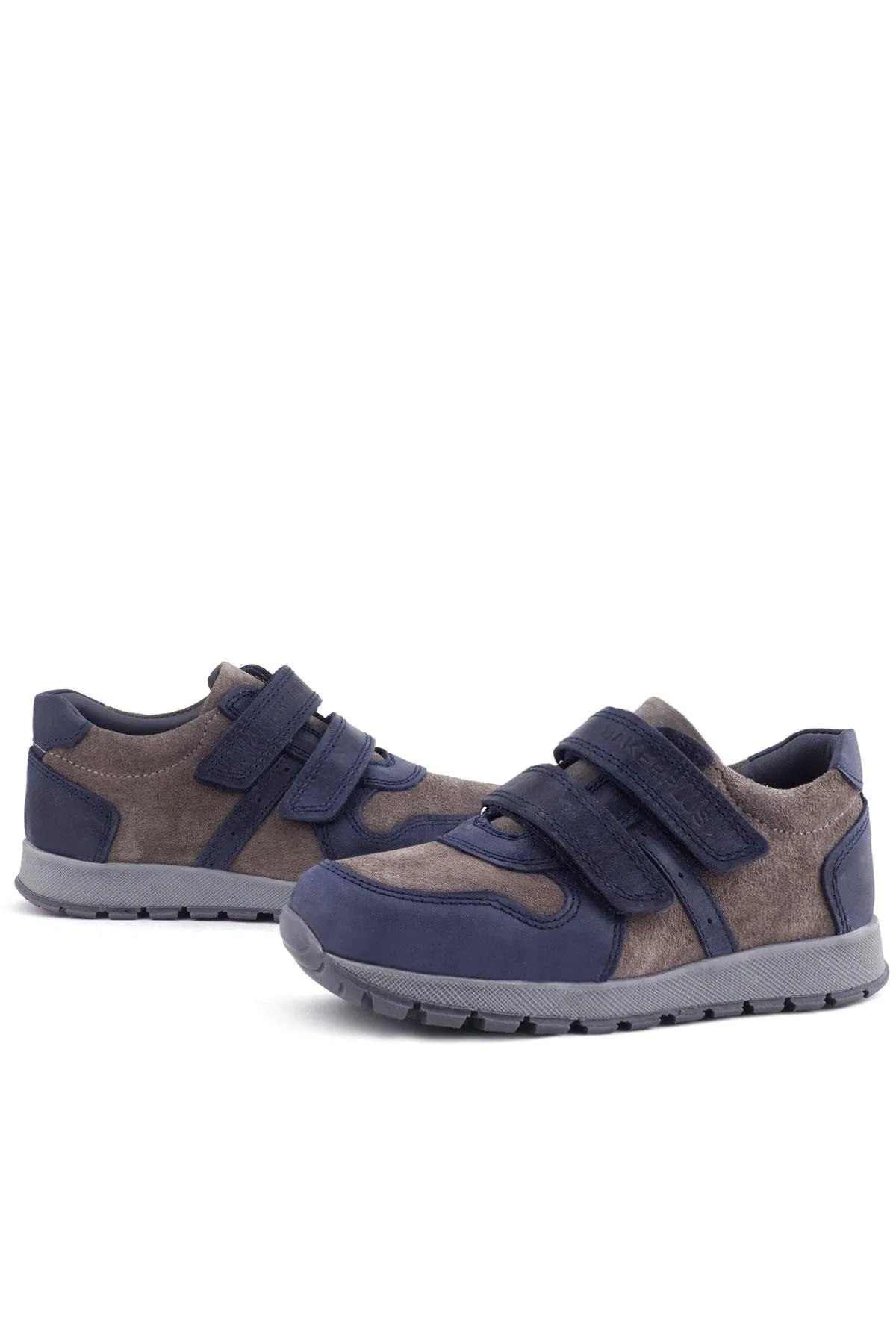 Hakiki Deri Lacivert Gri Cırtlı Çocuk Spor Ayakkabı