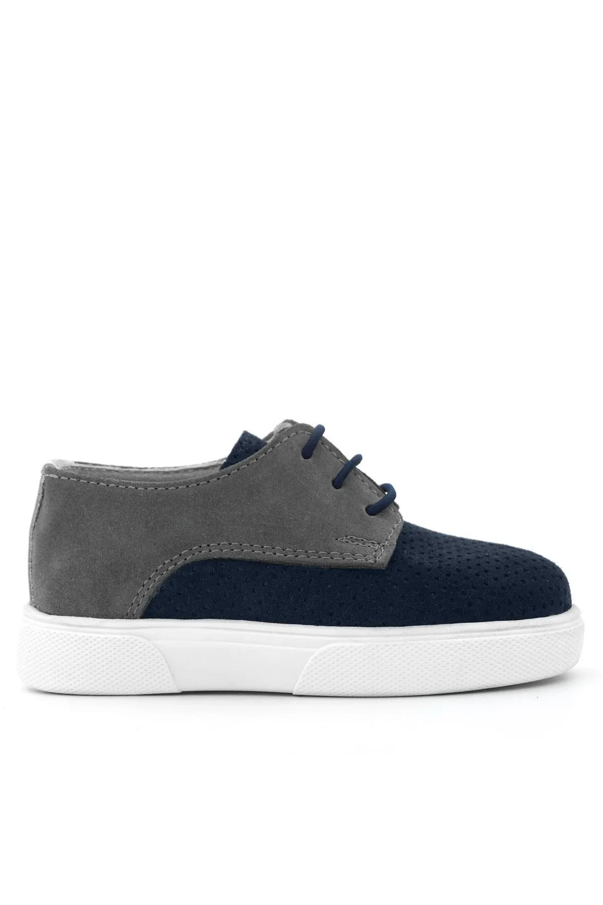 Hakiki Deri Lacivert Gri Lastikli Erkek Çocuk Günlük Ayakkabı