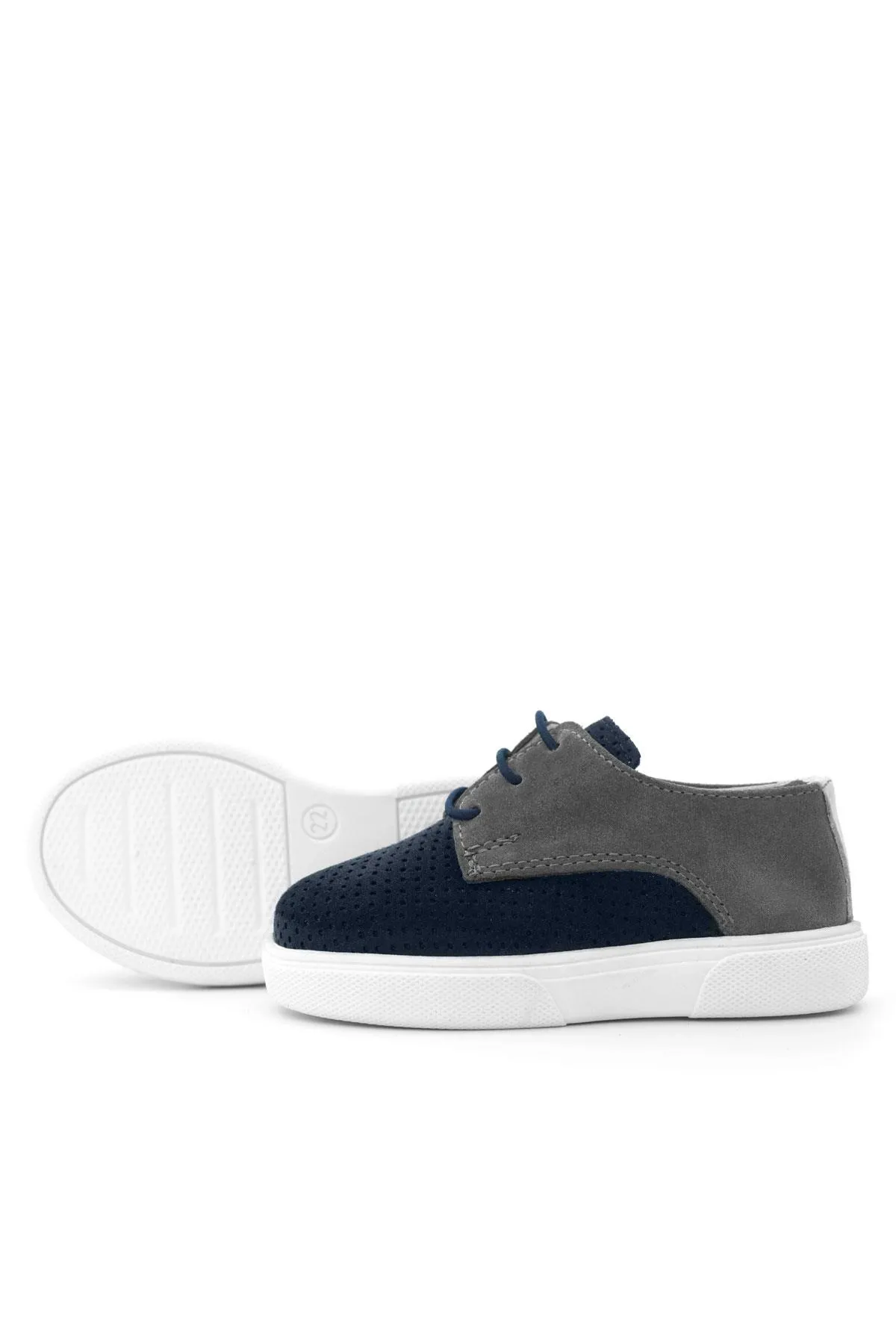 Hakiki Deri Lacivert Gri Lastikli Erkek Çocuk Günlük Ayakkabı