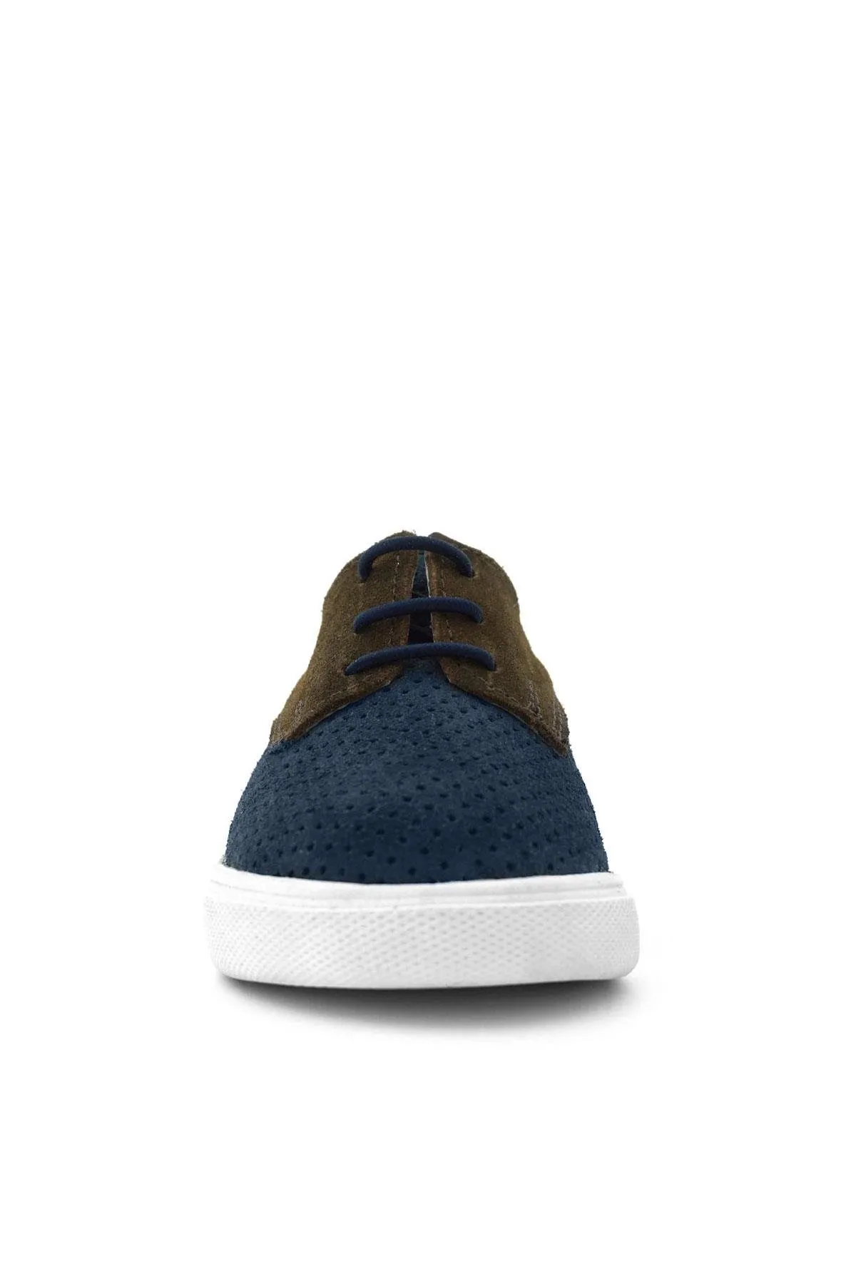 Hakiki Deri Lacivert Kahve Lastikli Erkek Çocuk Günlük Ayakkabı