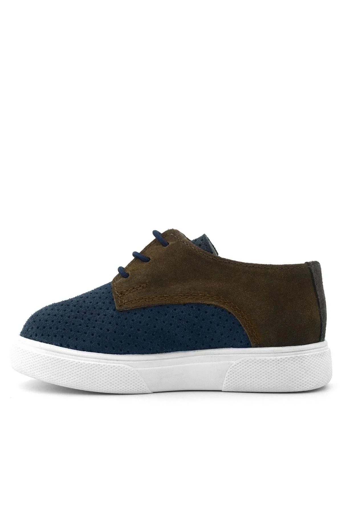 Hakiki Deri Lacivert Kahve Lastikli Erkek Çocuk Günlük Ayakkabı