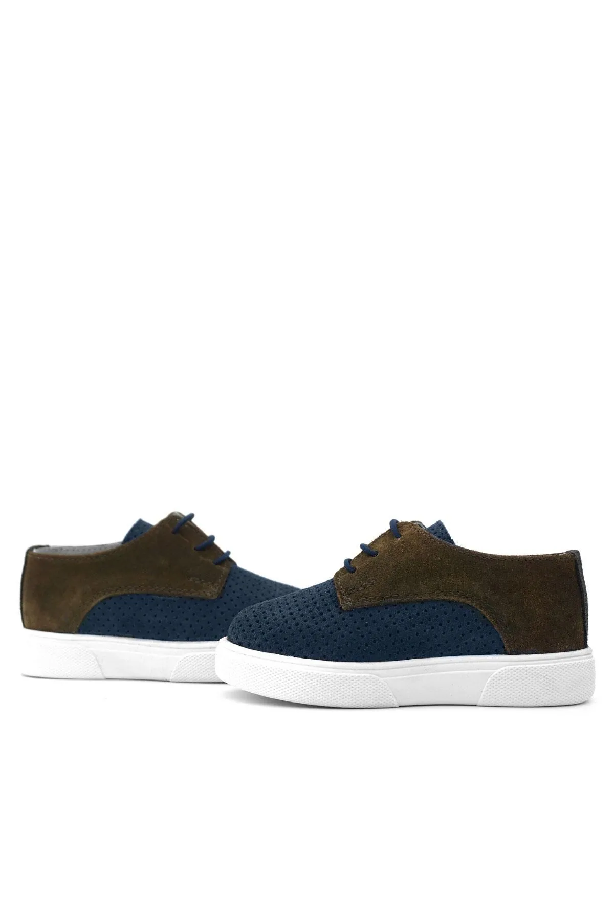 Hakiki Deri Lacivert Kahve Lastikli Erkek Çocuk Günlük Ayakkabı