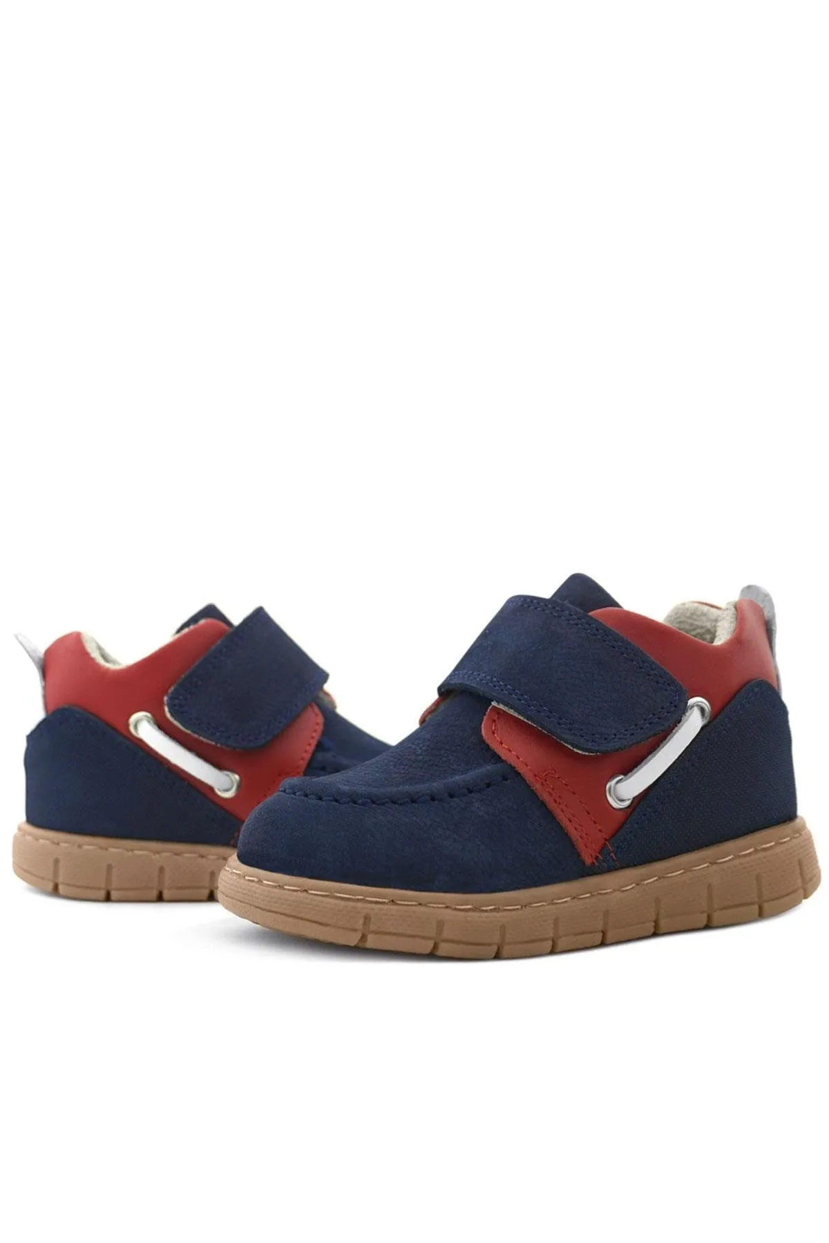 Hakiki Deri Lacivert Kırmızı Cırt Cırtlı Bebek Bot